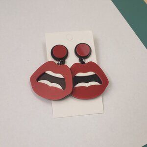 Red lip vintage drop dangle pierced post fashion earrings